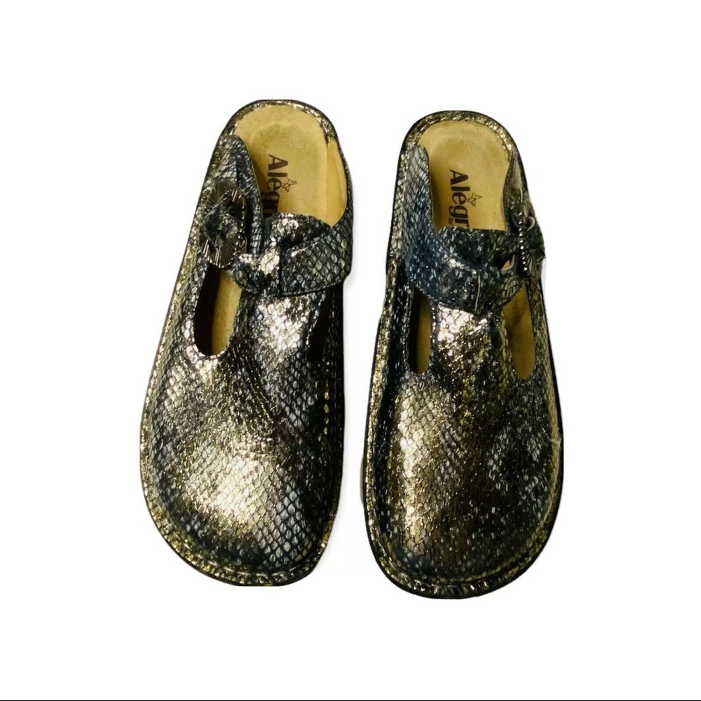 Alegria Posh Pewter Snake Print ALG-759 Leather Slip On Mules Sandals Sz… - Picture 3 of 9
